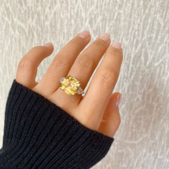 18K White Gold Plated Citrine Yellow CZ Statement Ring - Picture 3 of 4